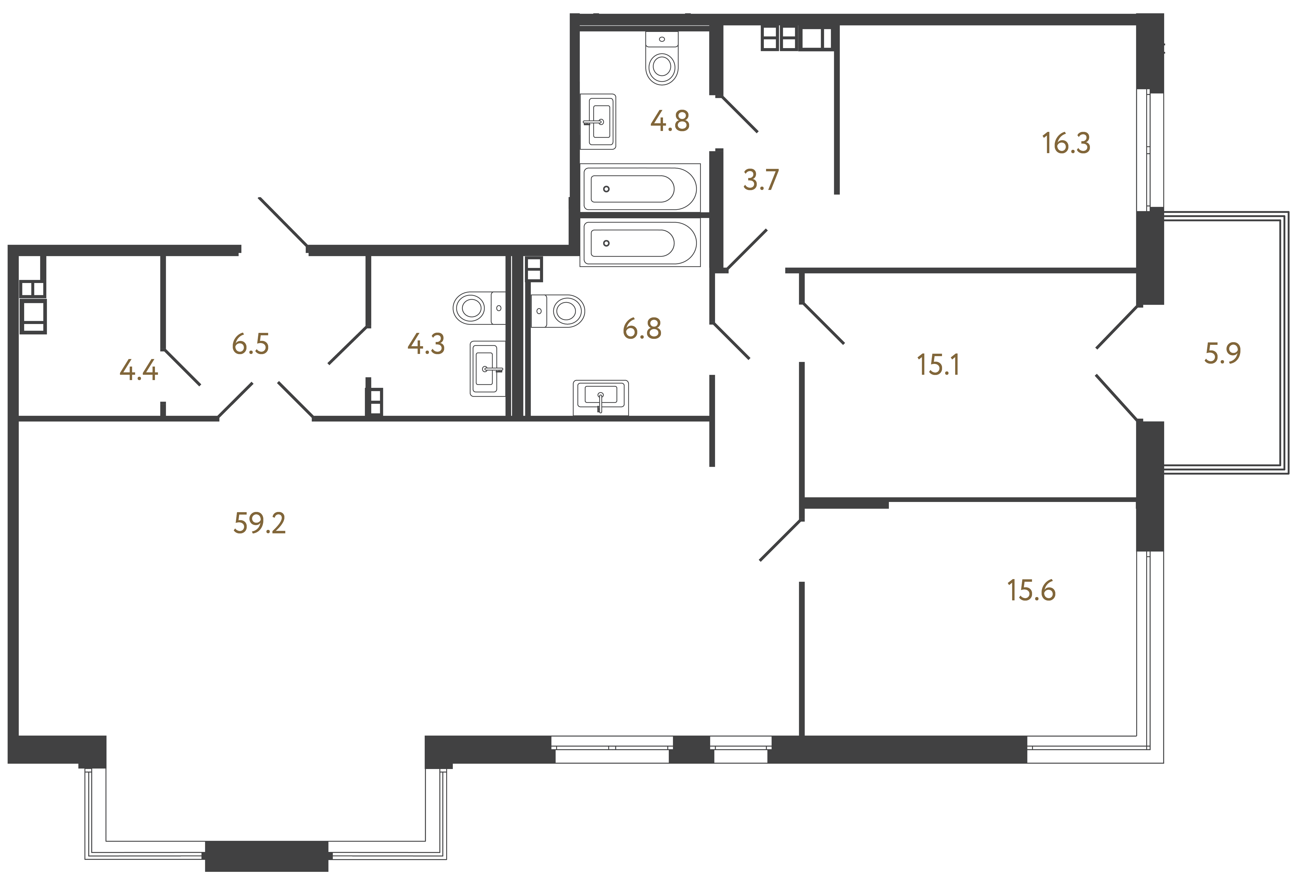 3-комнатная квартира №441 в: Репин: 136.7 м²; этаж: 3 - купить в Санкт-Петербурге