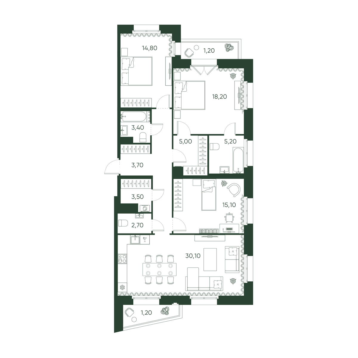 3-комнатная квартира, 113.7 м²; этаж: 5 - купить в Санкт-Петербурге