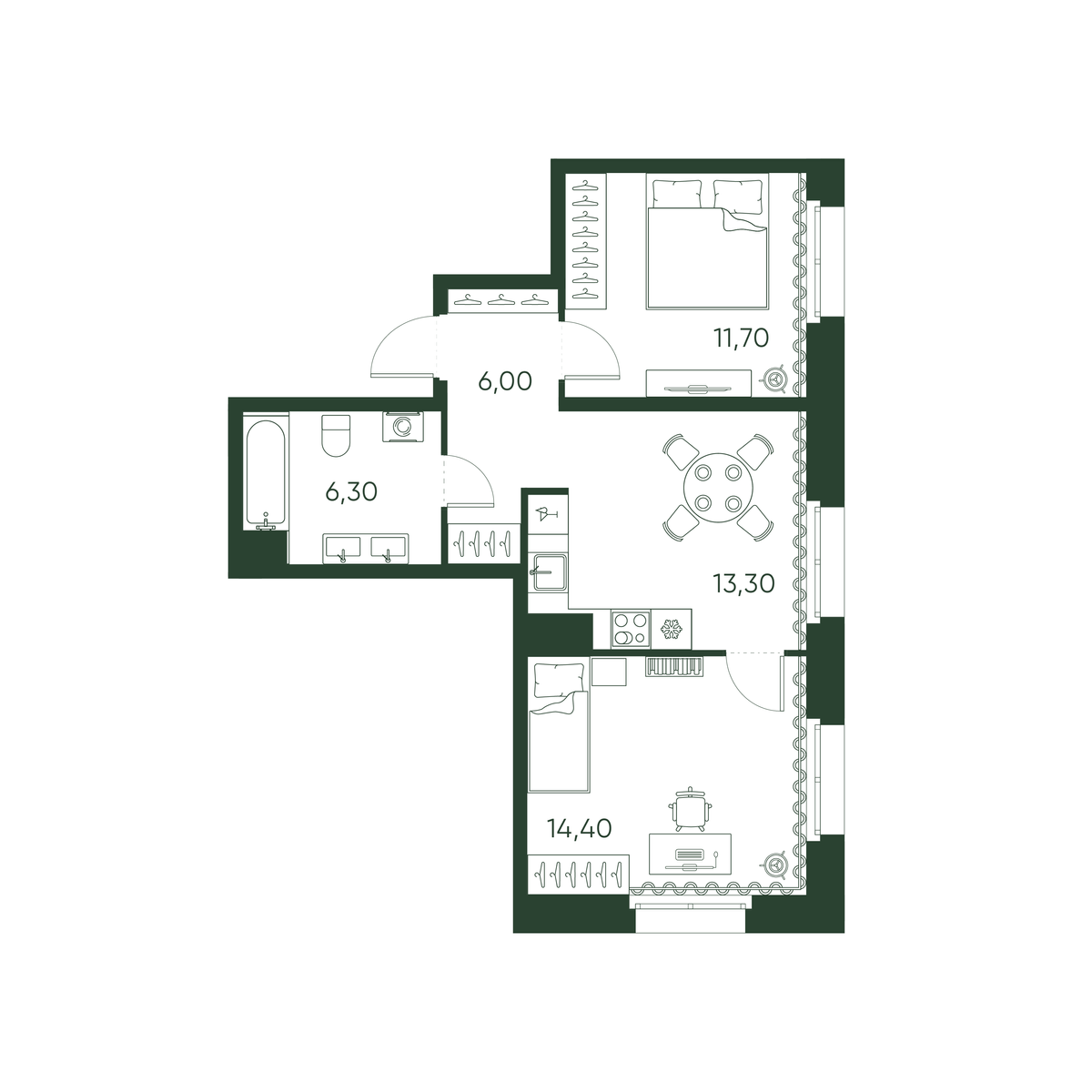 2-комнатная квартира, 51.7 м²; этаж: 3 - купить в Санкт-Петербурге
