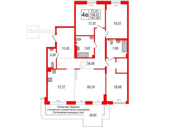 3-комнатная квартира № в: IMPERIAL CLUB: 136.21 м²; этаж: 5 - купить в Санкт-Петербурге