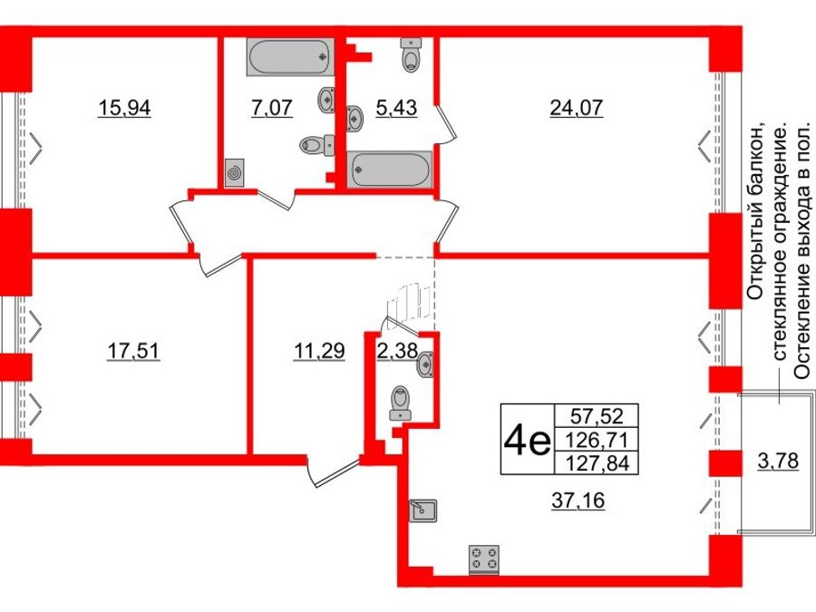 3-комнатная квартира № в: IMPERIAL CLUB: 126.71 м²; этаж: 3 - купить в Санкт-Петербурге