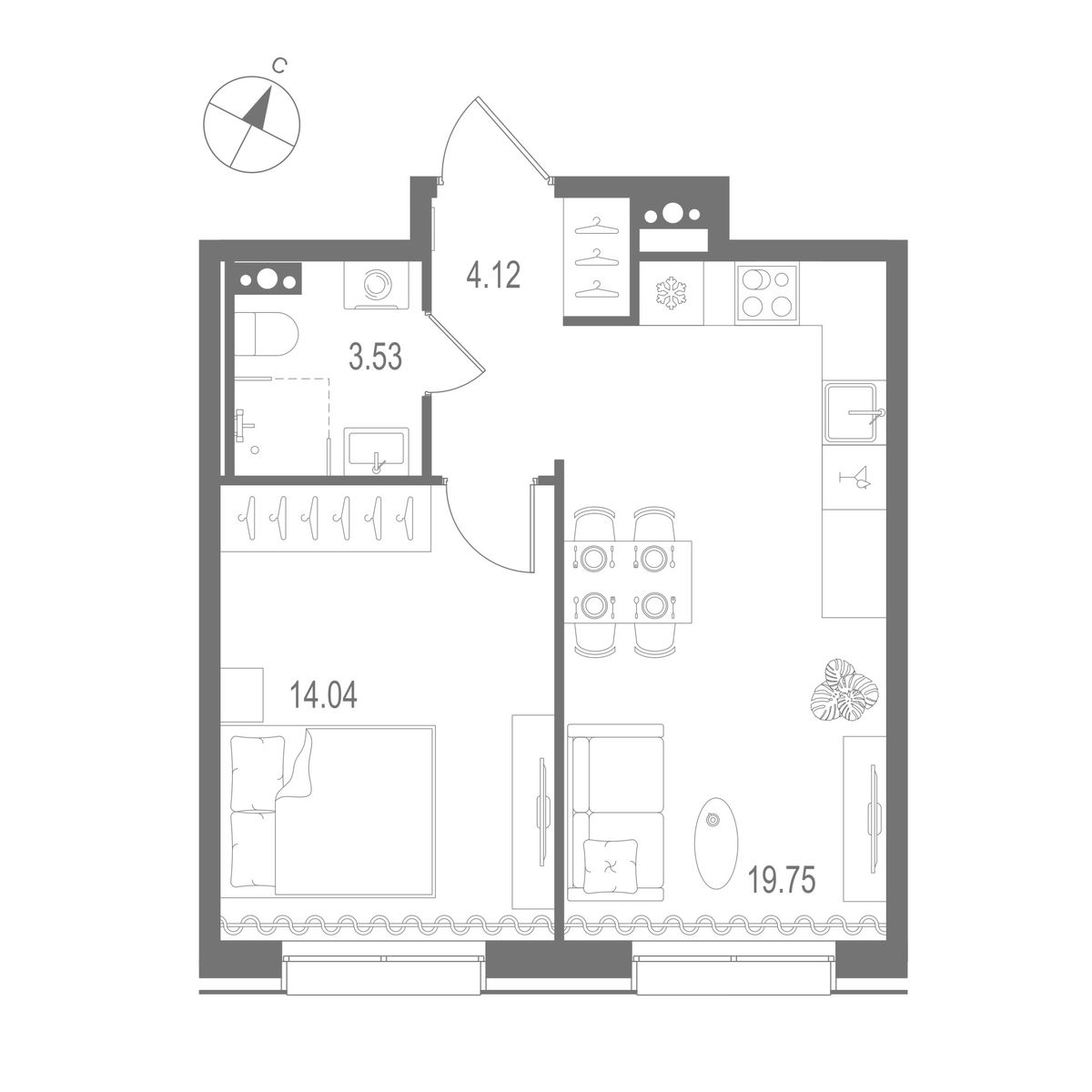 1-комнатная квартира, 41.44 м²; этаж: 8 - купить в Санкт-Петербурге