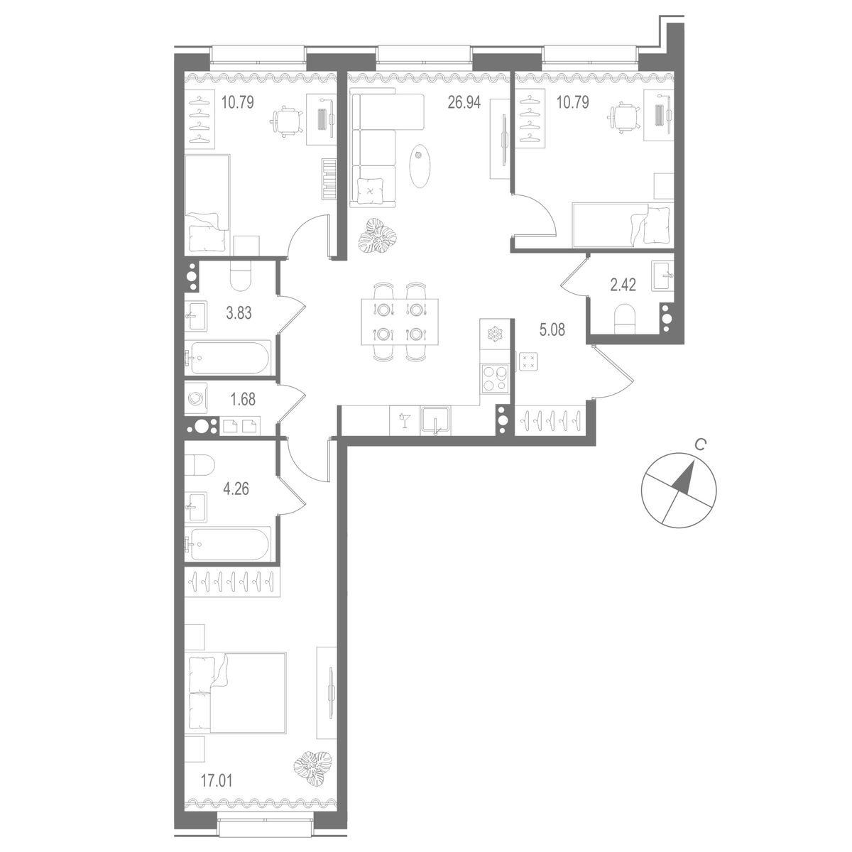 3-комнатная квартира, 82.8 м²; этаж: 6 - купить в Санкт-Петербурге