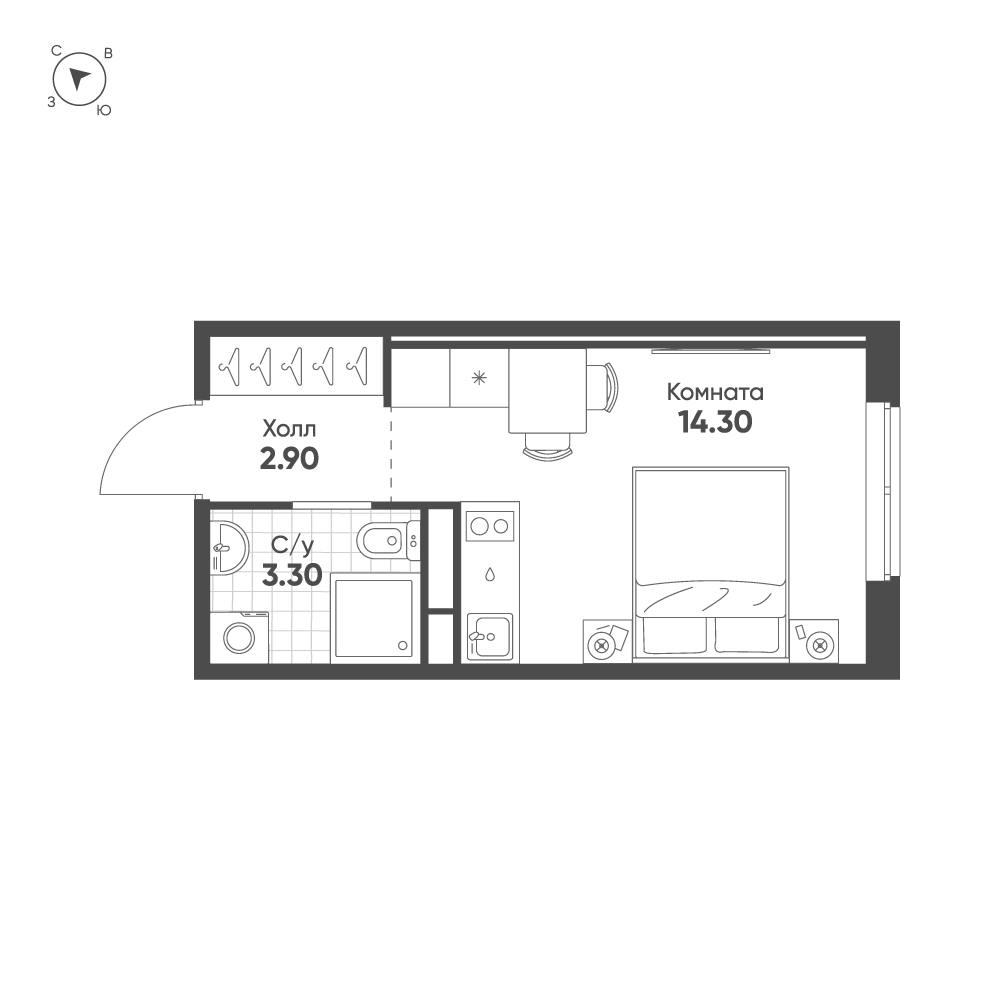 1-комнатная квартира, 20.5 м²; этаж: 10 - купить в Санкт-Петербурге
