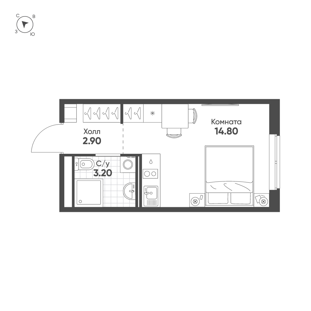 1-комнатная квартира, 20.9 м²; этаж: 6 - купить в Санкт-Петербурге