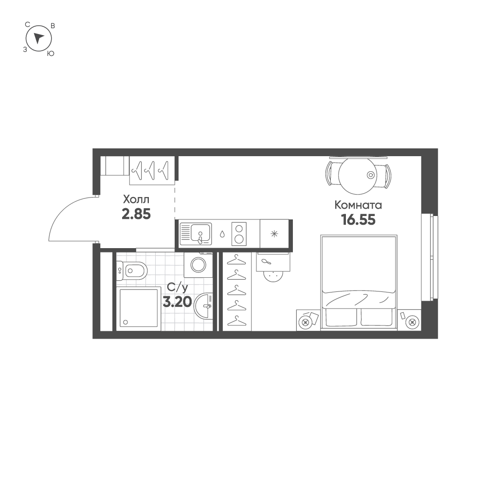 1-комнатная квартира, 22.6 м²; этаж: 11 - купить в Санкт-Петербурге