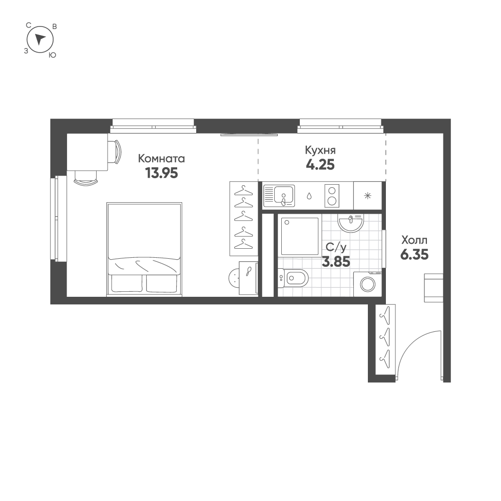 1-комнатная квартира  №209 в Avenue Apart Pulkovo: 28.4 м², этаж 15 - купить в Санкт-Петербурге