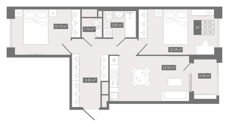 2-комнатная квартира, 63.38 м²; этаж: 7 - купить в Санкт-Петербурге