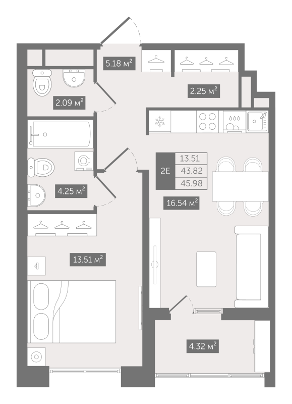1-комнатная квартира, 45.98 м²; этаж: 5 - купить в Санкт-Петербурге