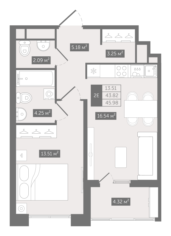 1-комнатная квартира, 45.98 м²; этаж: 8 - купить в Санкт-Петербурге