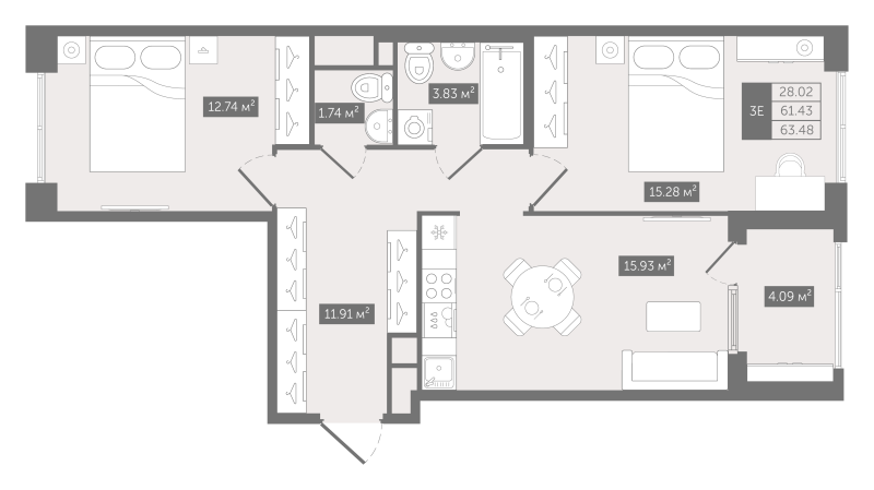 2-комнатная квартира, 63.48 м²; этаж: 5 - купить в Санкт-Петербурге