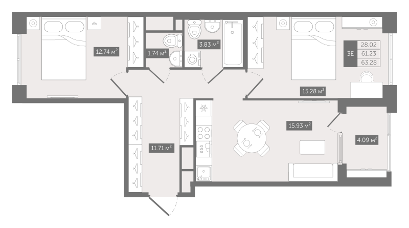 2-комнатная квартира, 63.28 м²; этаж: 9 - купить в Санкт-Петербурге