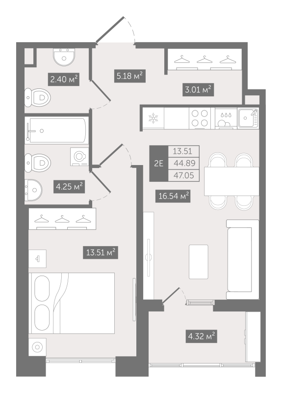 1-комнатная квартира, 47.05 м²; этаж: 2 - купить в Санкт-Петербурге