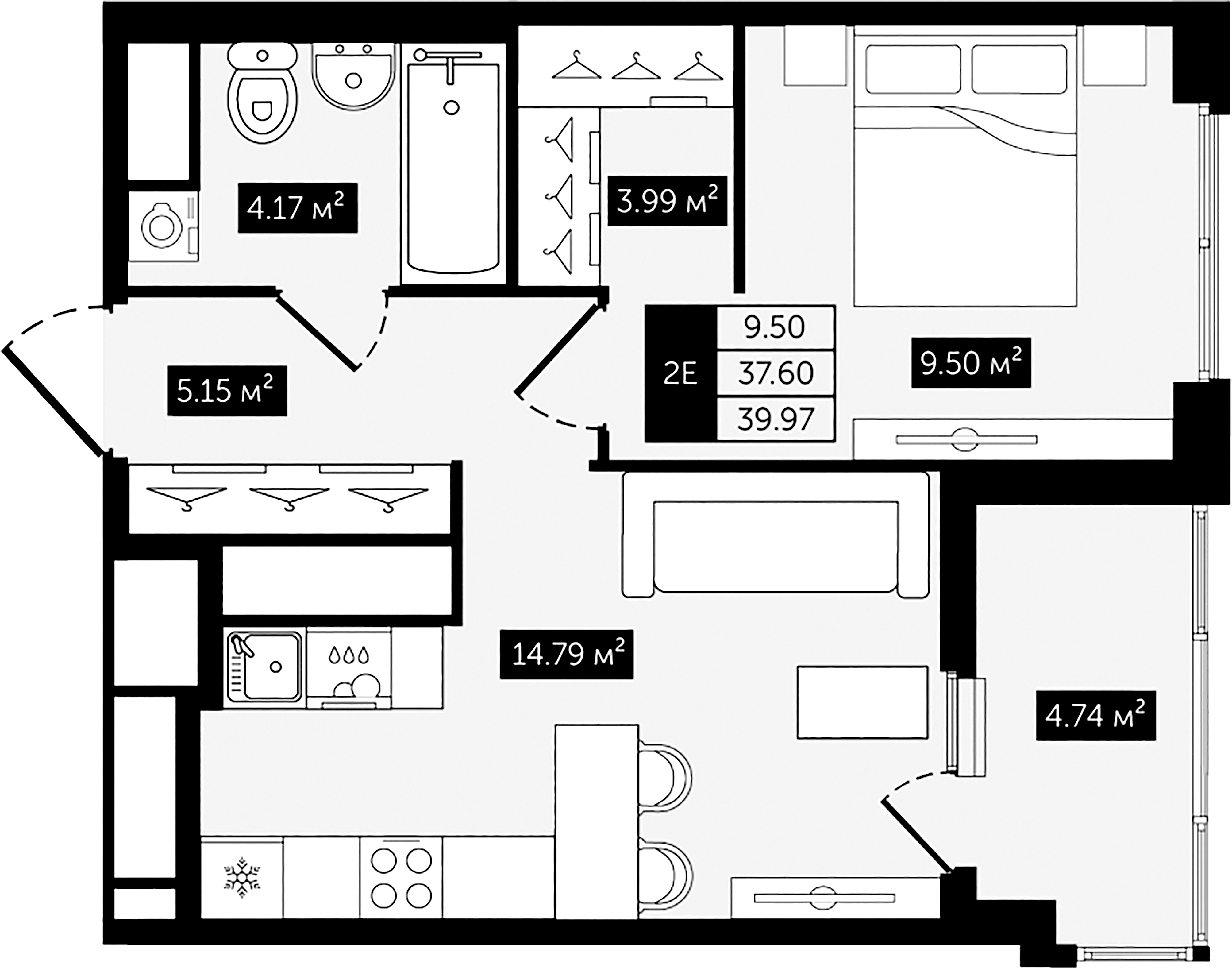 1-комнатная квартира, 39.97 м²; этаж: 9 - купить в Санкт-Петербурге