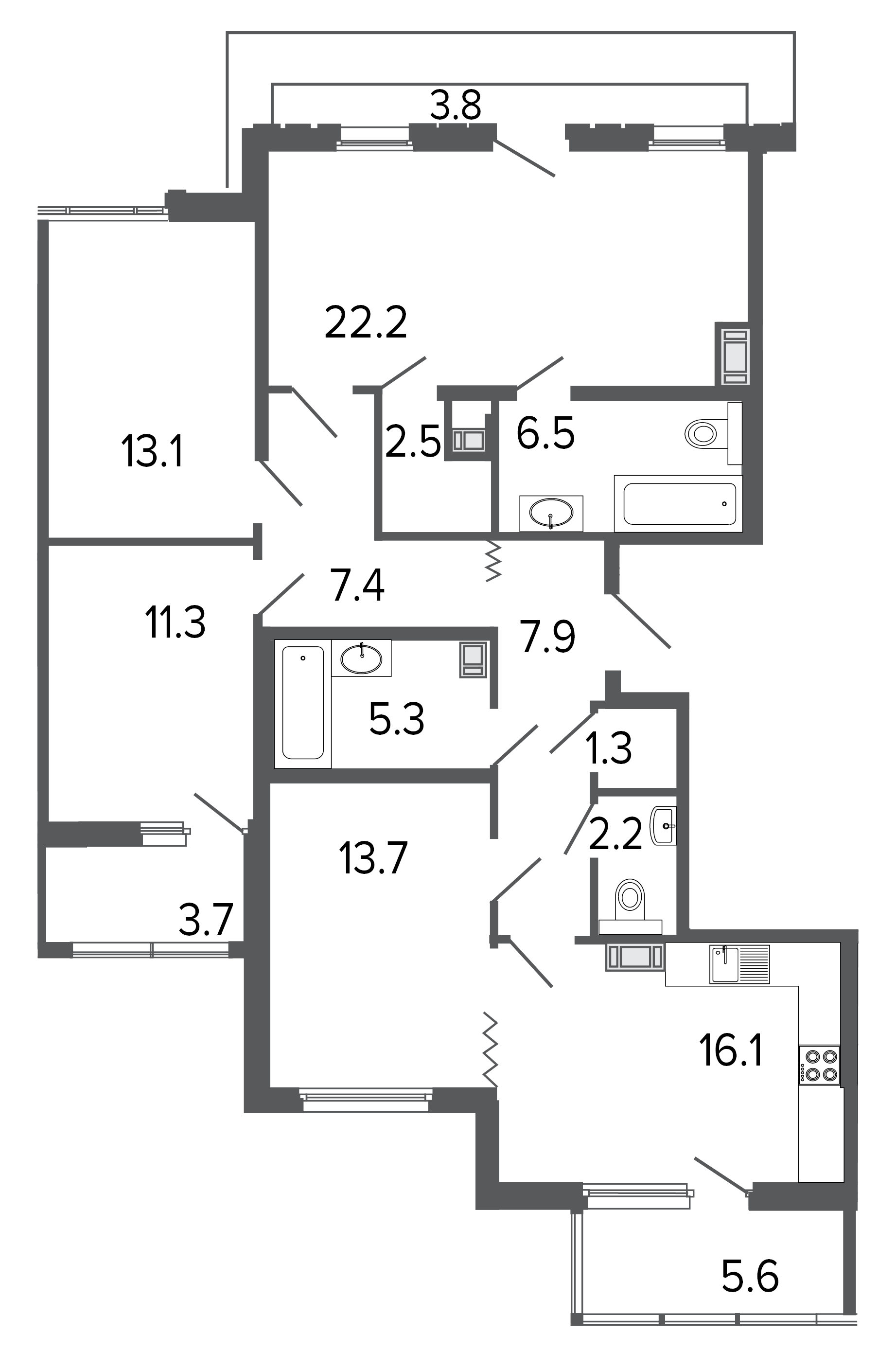 4-комнатная квартира  №210 в Созидатели: 109.5 м², этаж 8 - купить в Санкт-Петербурге