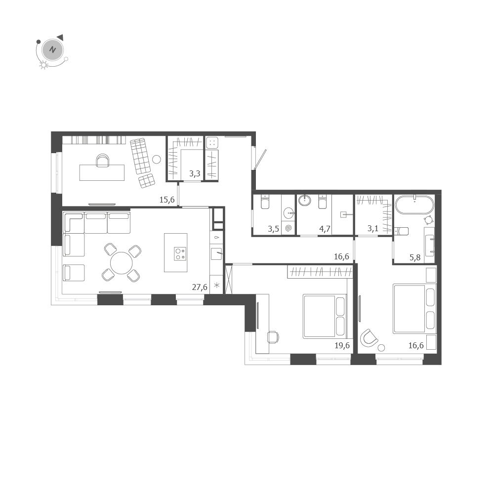 3-комнатная квартира  №453 в ЛДМ: 116.4 м², этаж 7 - купить в Санкт-Петербурге