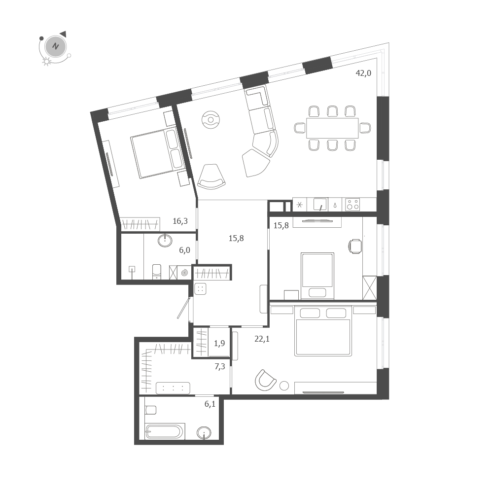 3-комнатная квартира  №53 в ЛДМ: 133.3 м², этаж 6 - купить в Санкт-Петербурге
