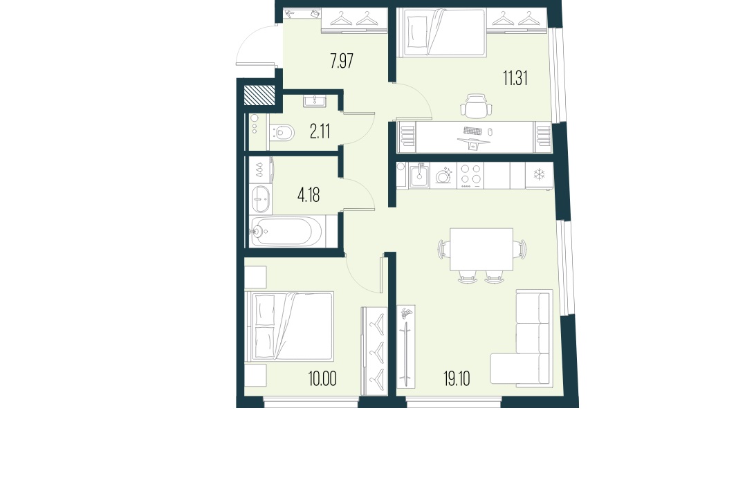2-комнатная квартира, 54.67 м²; этаж: 10 - купить в Санкт-Петербурге