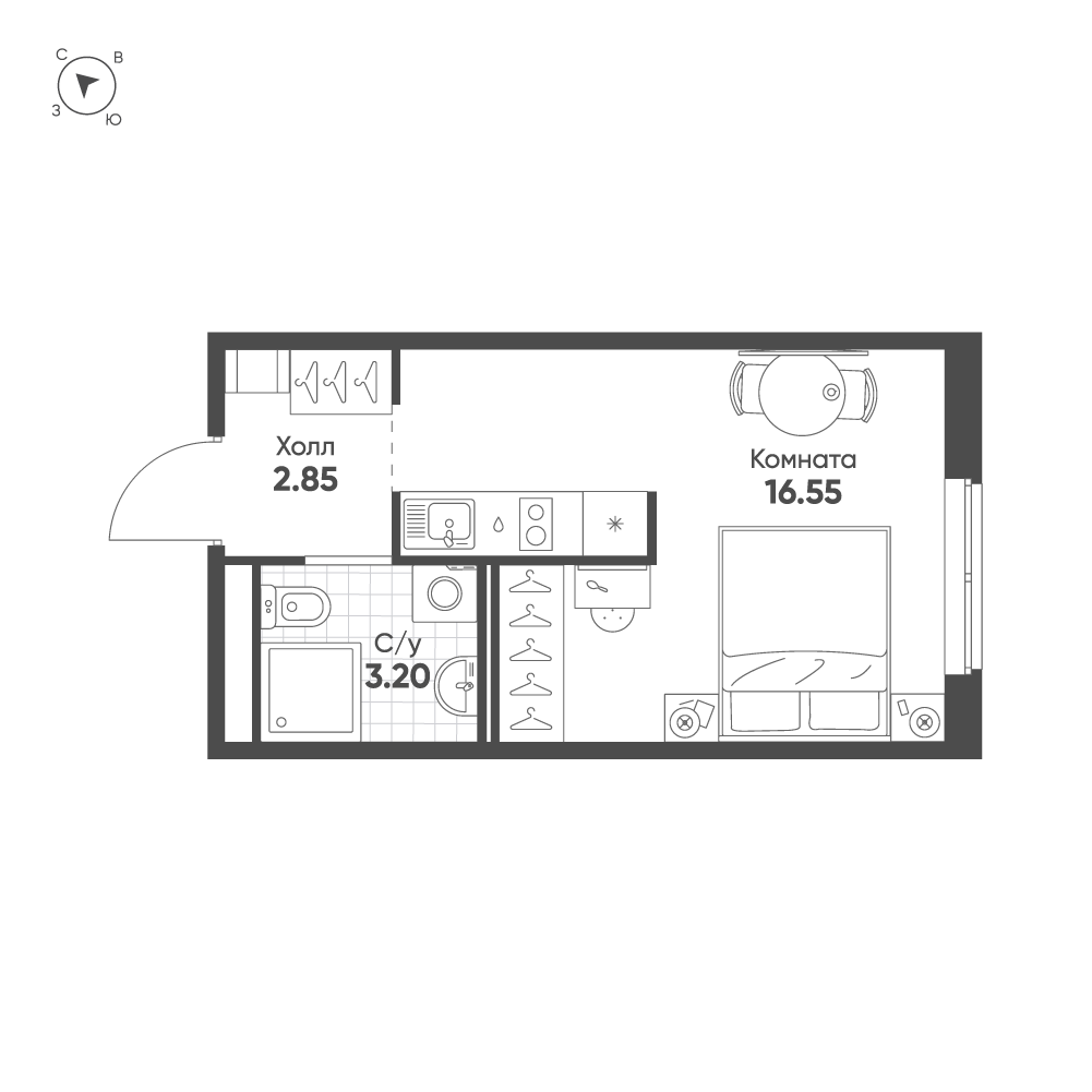 1-комнатная квартира  №117 в Avenue Apart Pulkovo: 22.6 м², этаж 9 - купить в Санкт-Петербурге