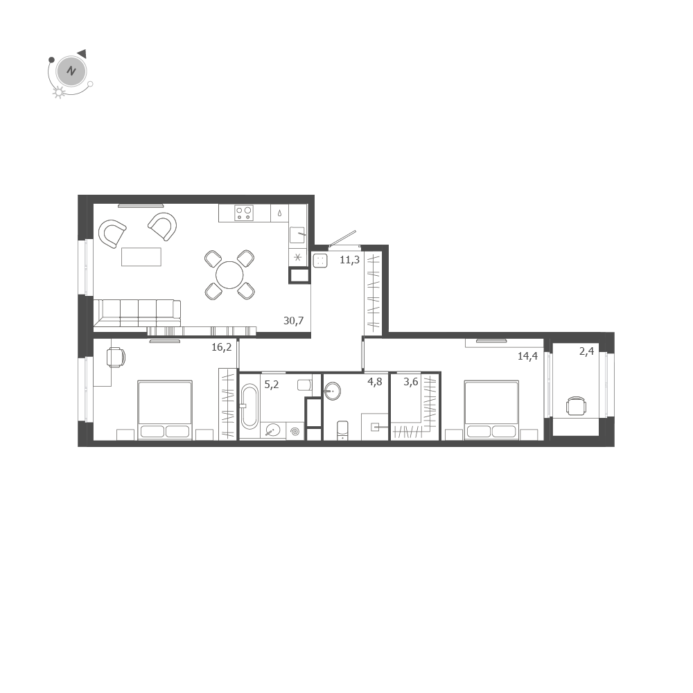 2-комнатная квартира  №134 в ЛДМ: 88.6 м², этаж 7 - купить в Санкт-Петербурге