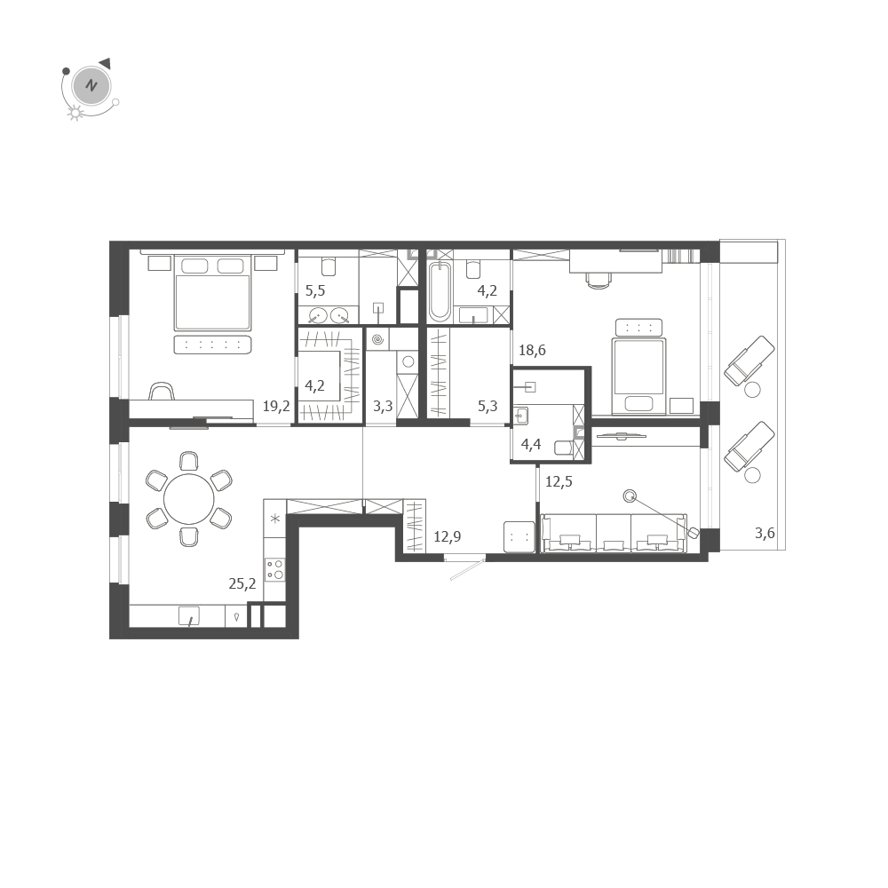 3-комнатная квартира  №200 в ЛДМ: 118.9 м², этаж 9 - купить в Санкт-Петербурге