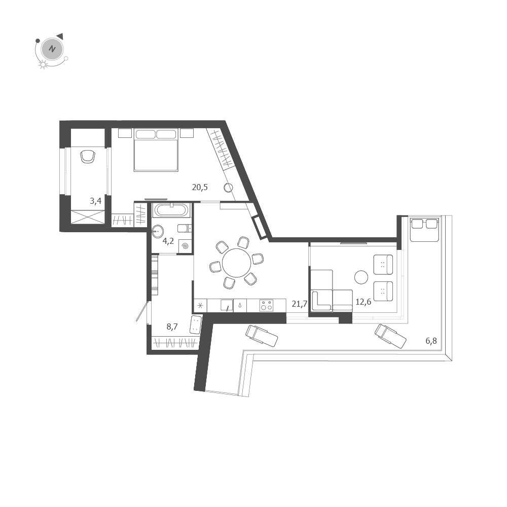 2-комнатная квартира  №220 в ЛДМ: 77.9 м², этаж 9 - купить в Санкт-Петербурге