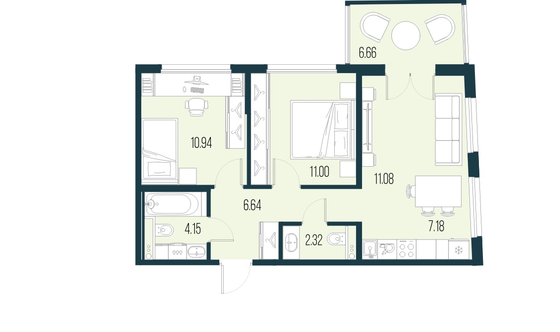 2-комнатная квартира, 53.31 м²; этаж: 9 - купить в Санкт-Петербурге