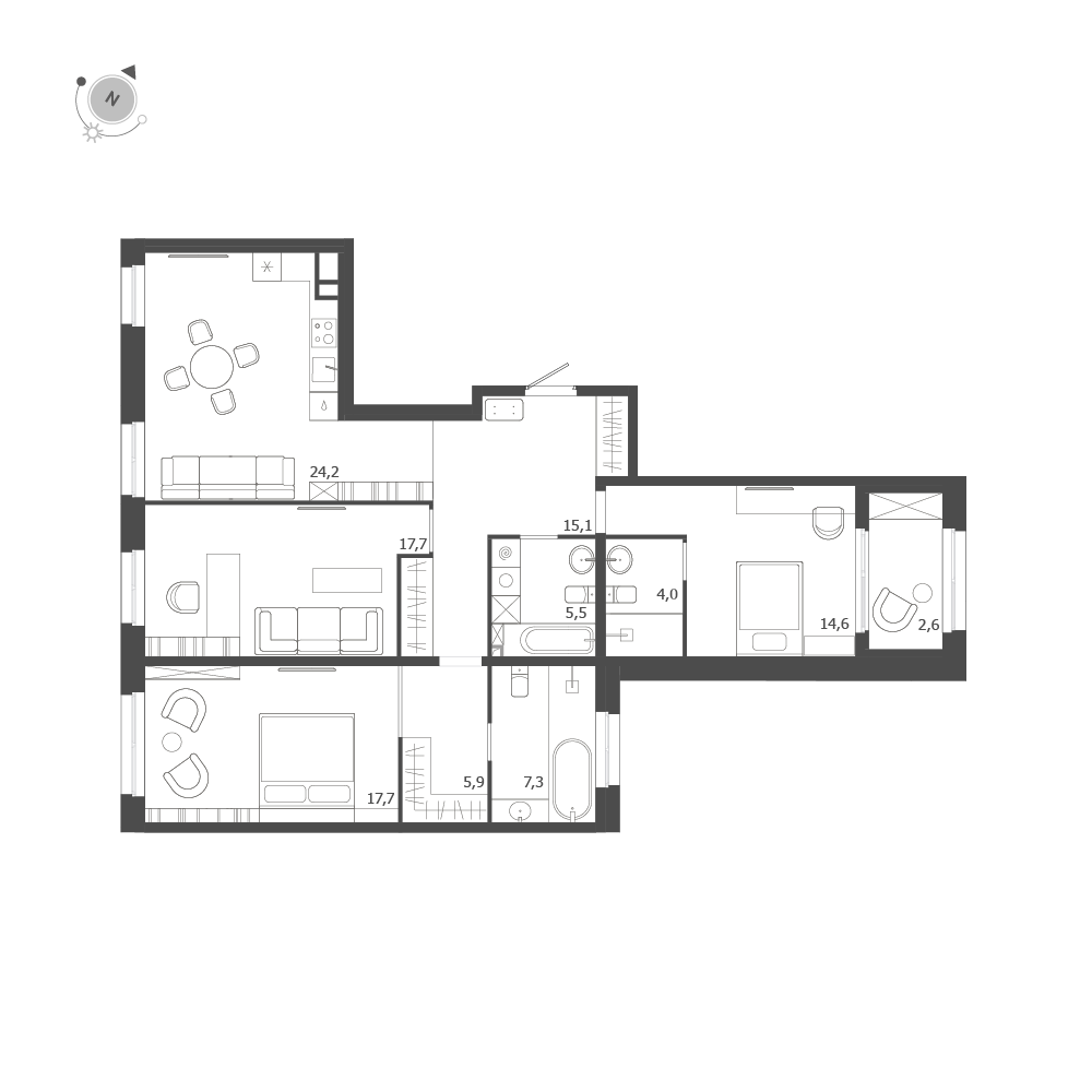 3-комнатная квартира  №151 в ЛДМ: 114.6 м², этаж 5 - купить в Санкт-Петербурге
