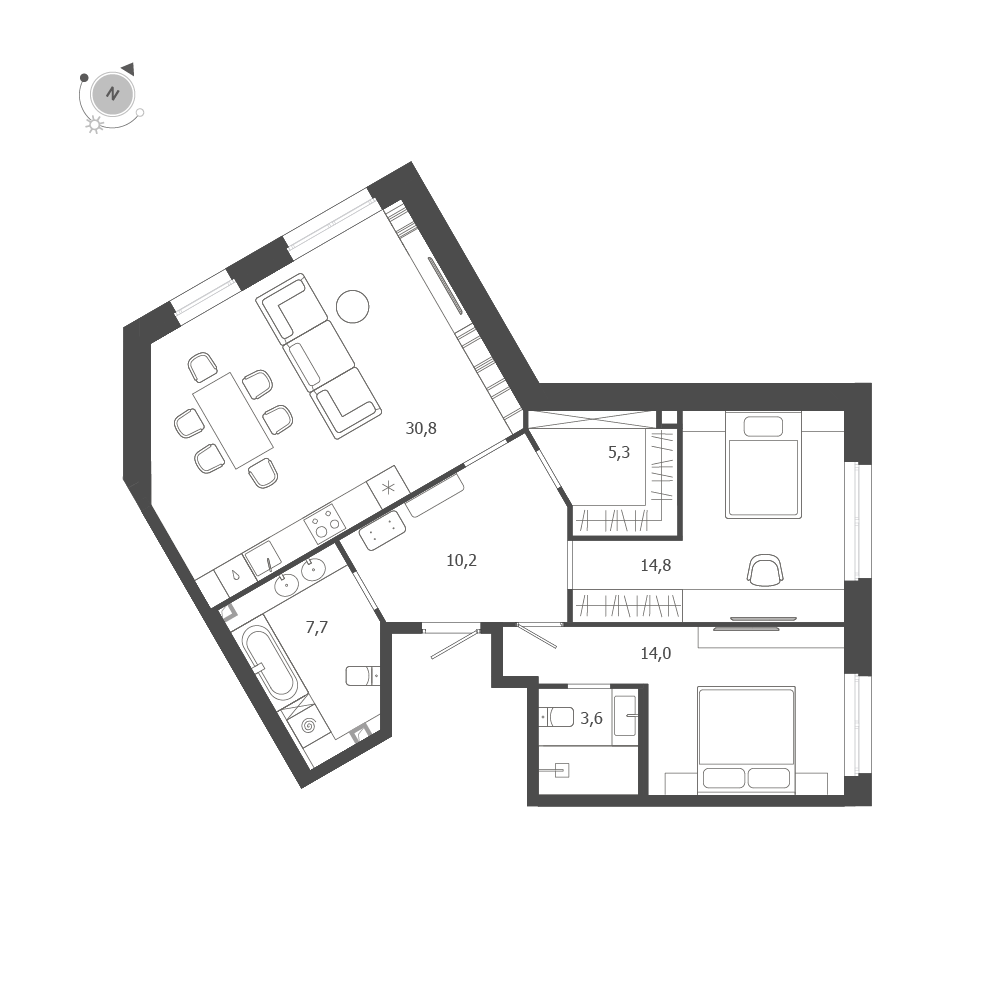 2-комнатная квартира  №255 в ЛДМ: 86.4 м², этаж 2 - купить в Санкт-Петербурге