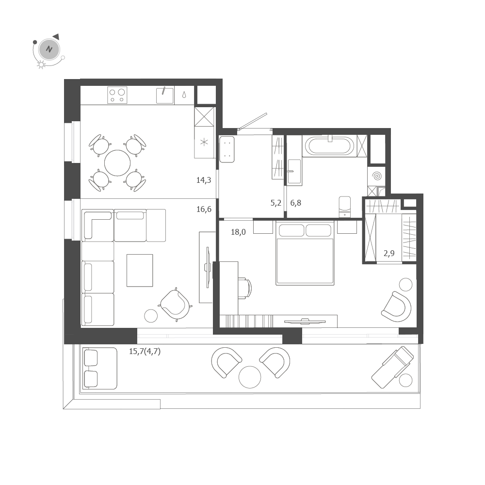 2-комнатная квартира  №252 в ЛДМ: 68.5 м², этаж 9 - купить в Санкт-Петербурге
