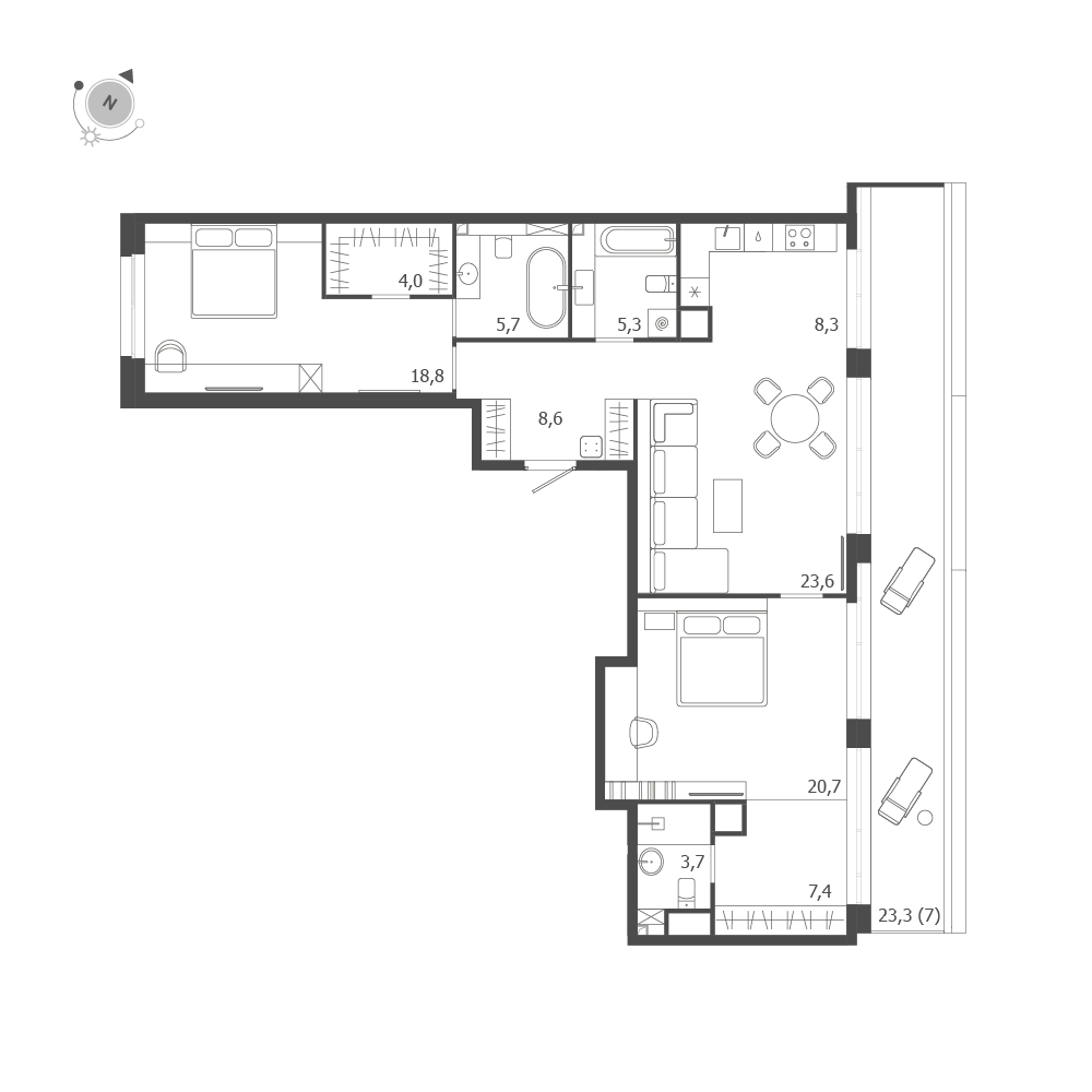 3-комнатная квартира  №161 в ЛДМ: 113.1 м², этаж 9 - купить в Санкт-Петербурге