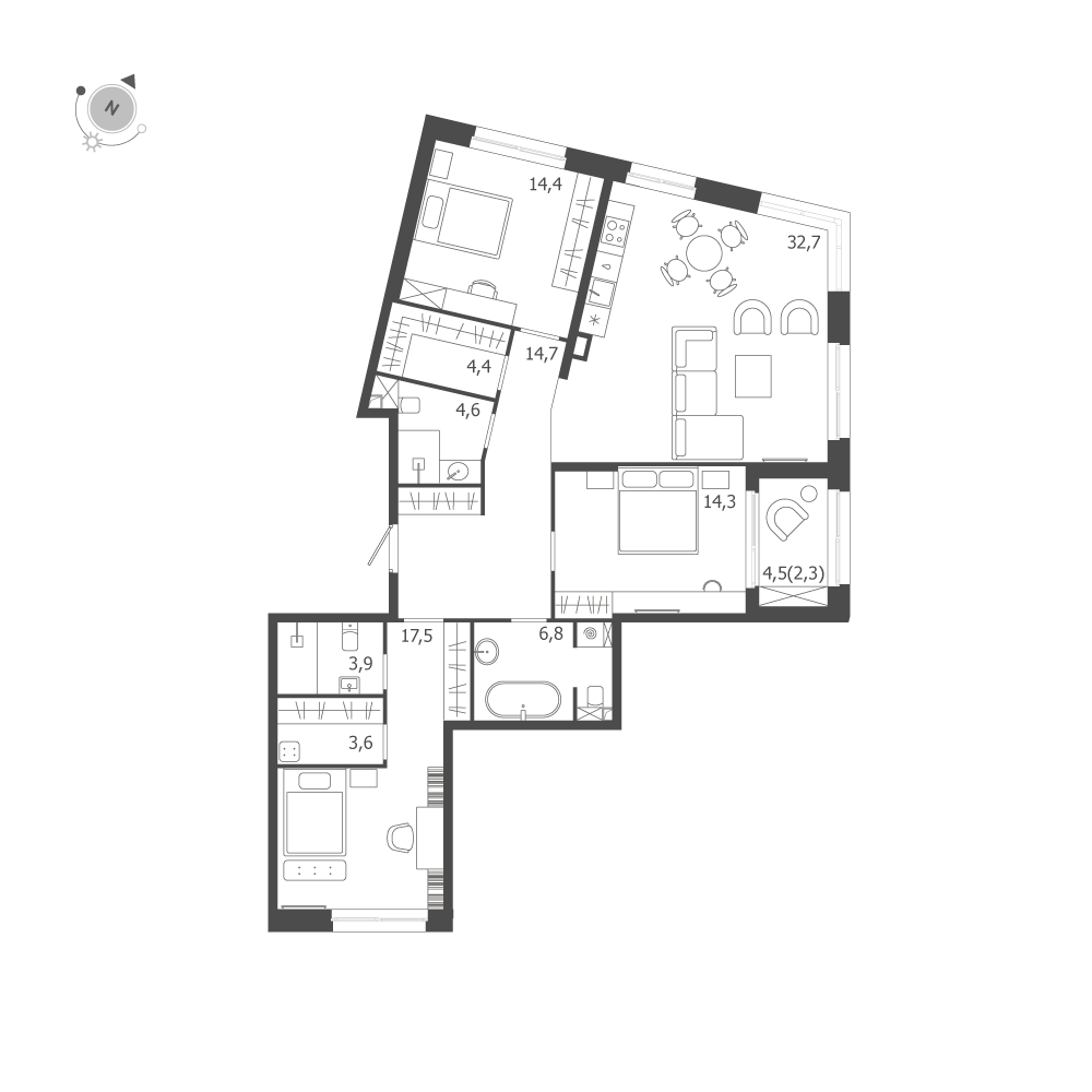 3-комнатная квартира  №385 в ЛДМ: 119.2 м², этаж 2 - купить в Санкт-Петербурге