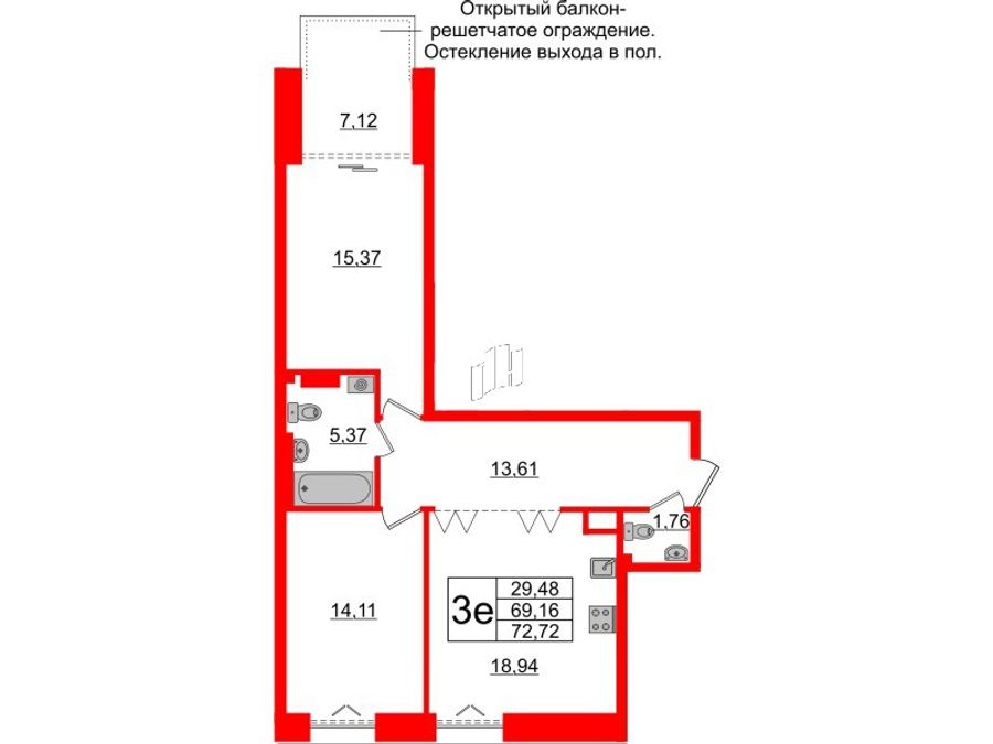 2-комнатная квартира, 69.16 м²; этаж: 6 - купить в Санкт-Петербурге