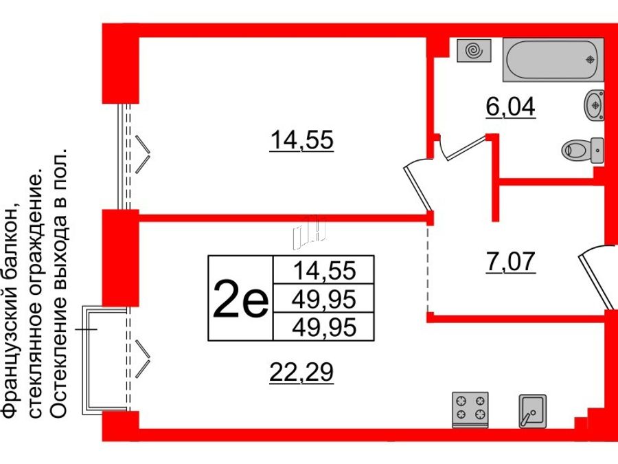 1-комнатная квартира, 49.95 м²; этаж: 3 - купить в Санкт-Петербурге