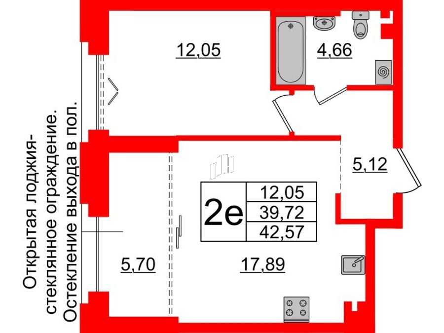 1-комнатная квартира, 39.72 м²; этаж: 4 - купить в Санкт-Петербурге