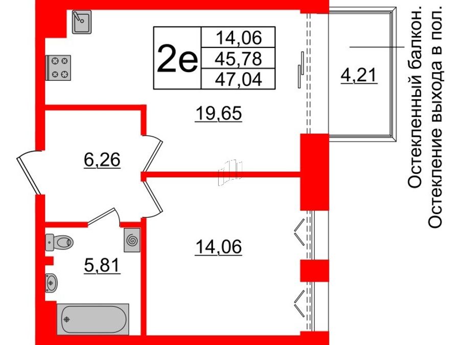 1-комнатная квартира № в: IMPERIAL CLUB: 45.78 м²; этаж: 5 - купить в Санкт-Петербурге