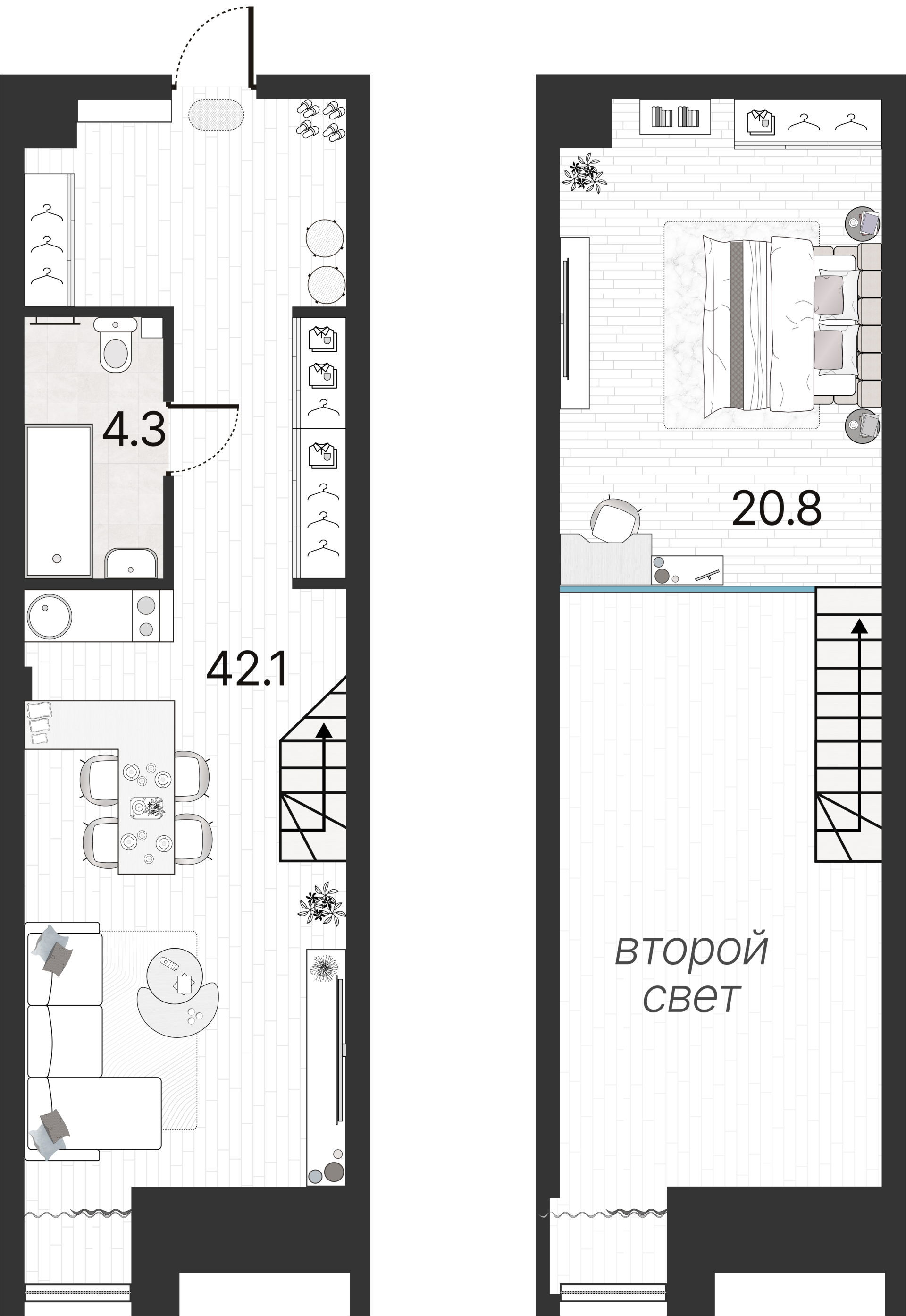 1-комнатная квартира  №73Н в Serebro Avenue Apart: 67.1 м², этаж 4 - купить в Санкт-Петербурге