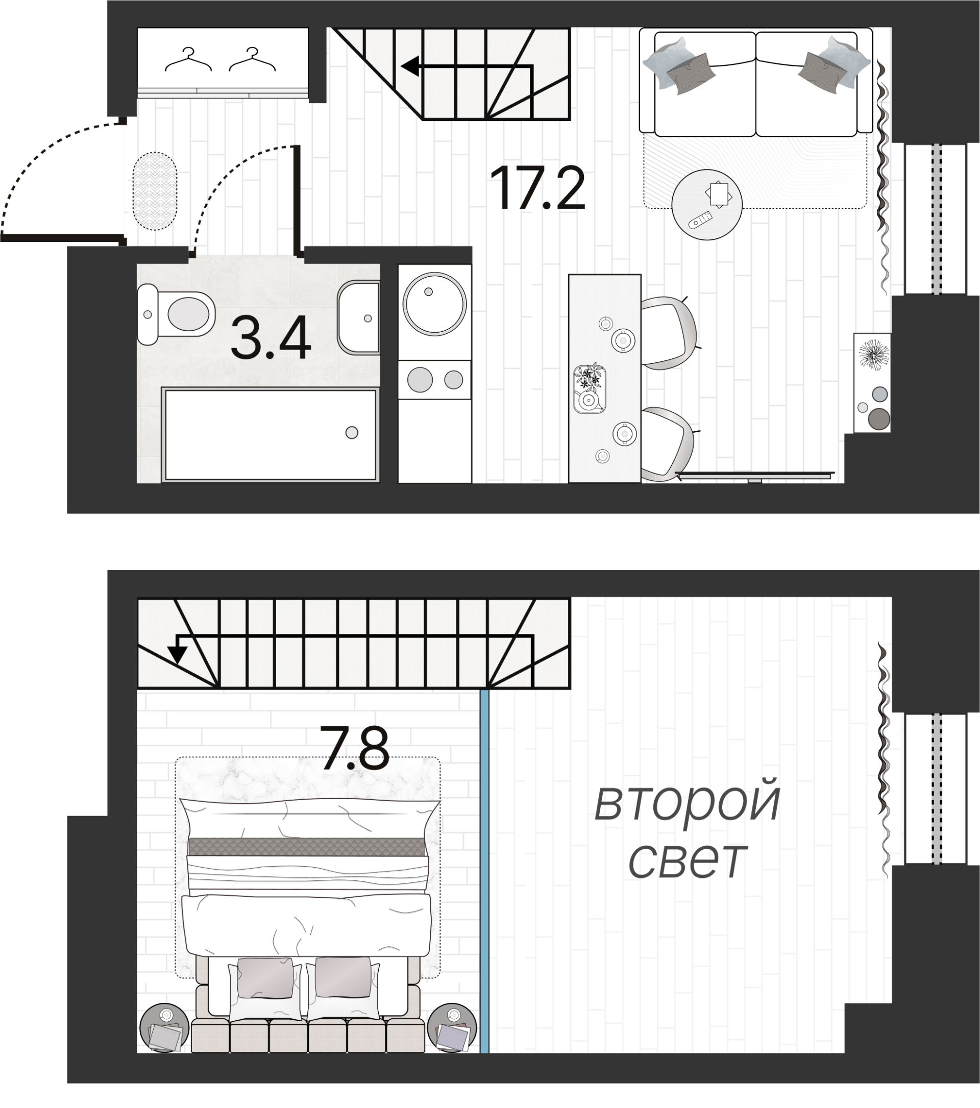 1-комнатная квартира  №122Н в Serebro Avenue Apart: 28.4 м², этаж 6 - купить в Санкт-Петербурге