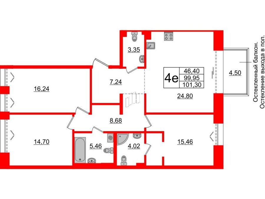 33-комнатная квартира № в: IMPERIAL CLUB: 99.95 м²; этаж: 4 - купить в Санкт-Петербурге