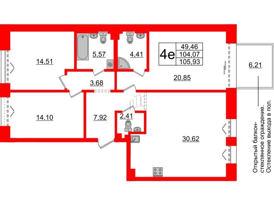 3-комнатная квартира, 104.07 м²; этаж: 4 - купить в Санкт-Петербурге
