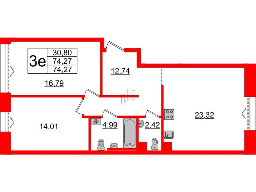 2-комнатная квартира № в: IMPERIAL CLUB: 74.27 м²; этаж: 5 - купить в Санкт-Петербурге