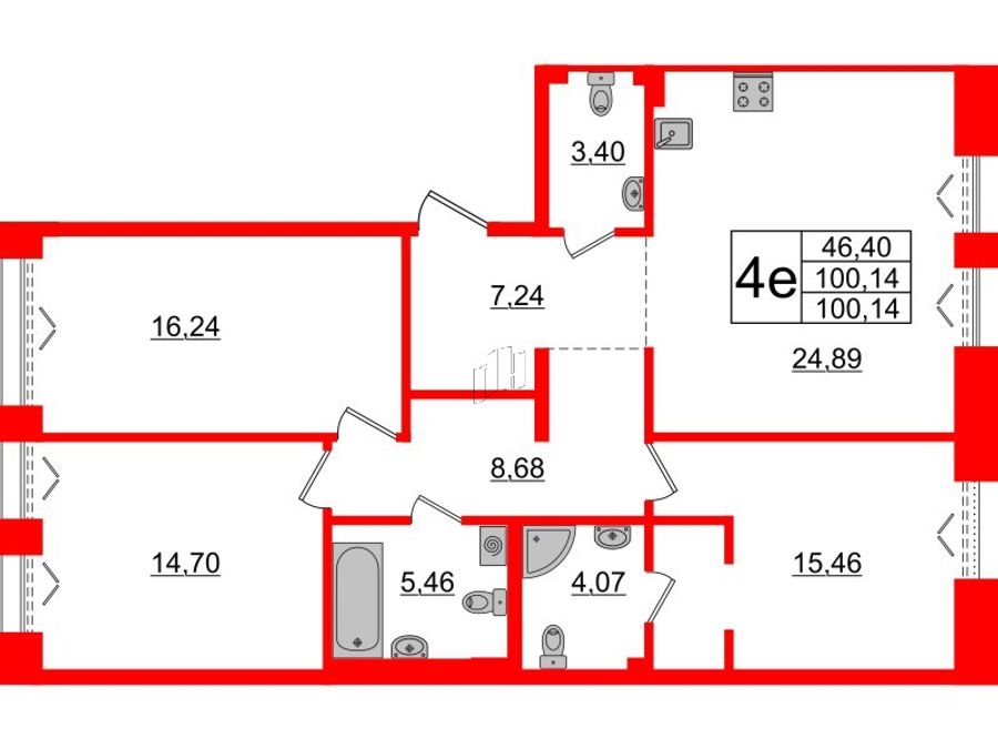 3-комнатная квартира, 100.14 м²; этаж: 3 - купить в Санкт-Петербурге