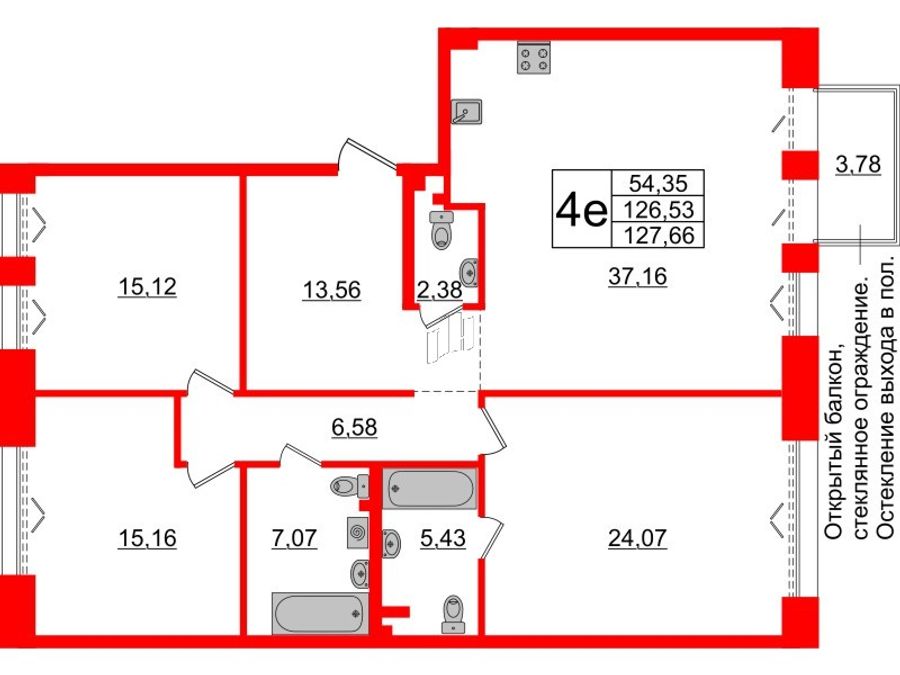 3-комнатная квартира № в: IMPERIAL CLUB: 126.53 м²; этаж: 3 - купить в Санкт-Петербурге