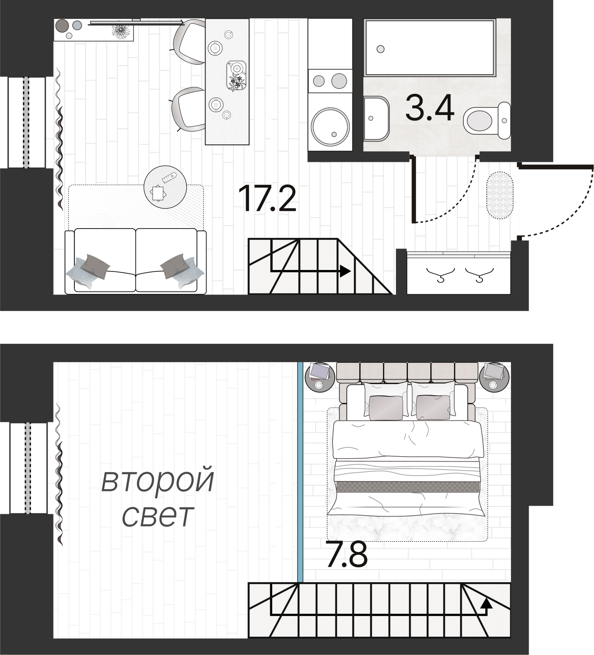 1-комнатная квартира  №133Н в Serebro Avenue Apart: 28.2 м², этаж 6 - купить в Санкт-Петербурге