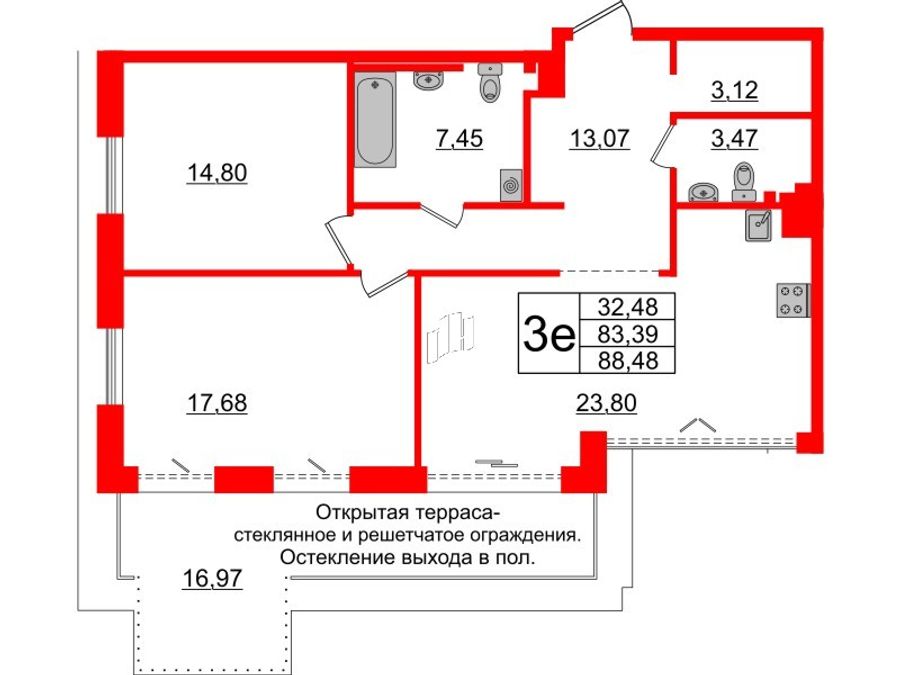 2-комнатная квартира  №315 в Imperial club: 83.39 м², этаж 5 - купить в Санкт-Петербурге