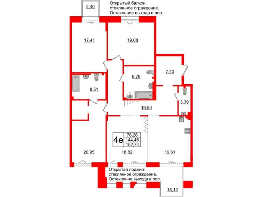 4-комнатная квартира № в: IMPERIAL CLUB: 144.46 м²; этаж: 4 - купить в Санкт-Петербурге