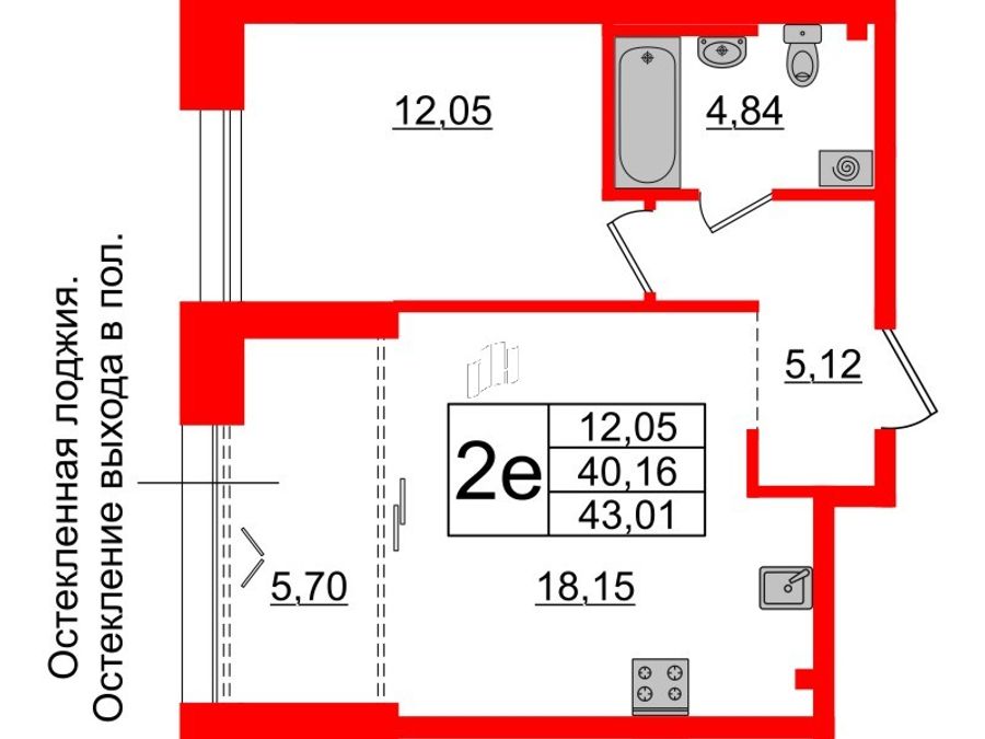1-комнатная квартира, 40.16 м²; этаж: 2 - купить в Санкт-Петербурге