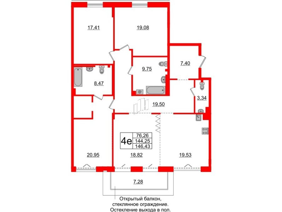 4-комнатная квартира № в: IMPERIAL CLUB: 144.25 м²; этаж: 5 - купить в Санкт-Петербурге