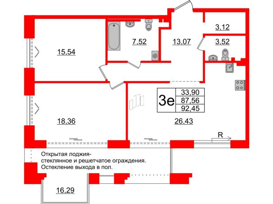 2-комнатная квартира № в: IMPERIAL CLUB: 87.56 м²; этаж: 3 - купить в Санкт-Петербурге