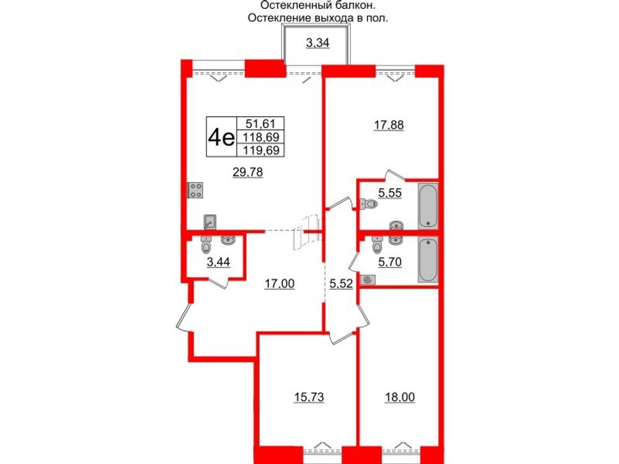 3-комнатная квартира, 118.69 м²; этаж: 3 - купить в Санкт-Петербурге